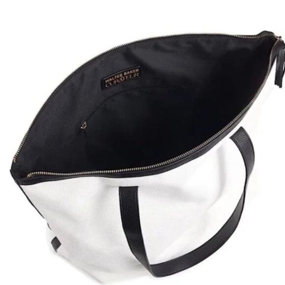 Walter Baker - Carly Tote Bag - White Canvas and Vegan Black Leather - NWT - Picture 4 of 6